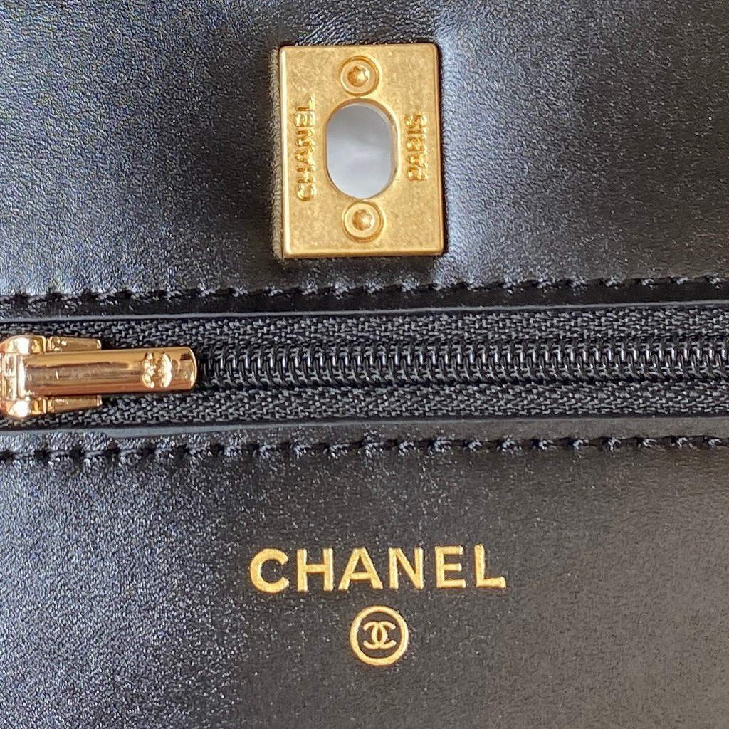Chanel AP3240 Mini Flap Bag with Top Handle Shiny Calfskin Gold Black
