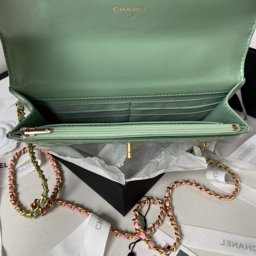 Chanel AP3240 Mini Flap Bag with Top Handle Shiny Calfskin Gold Light Green