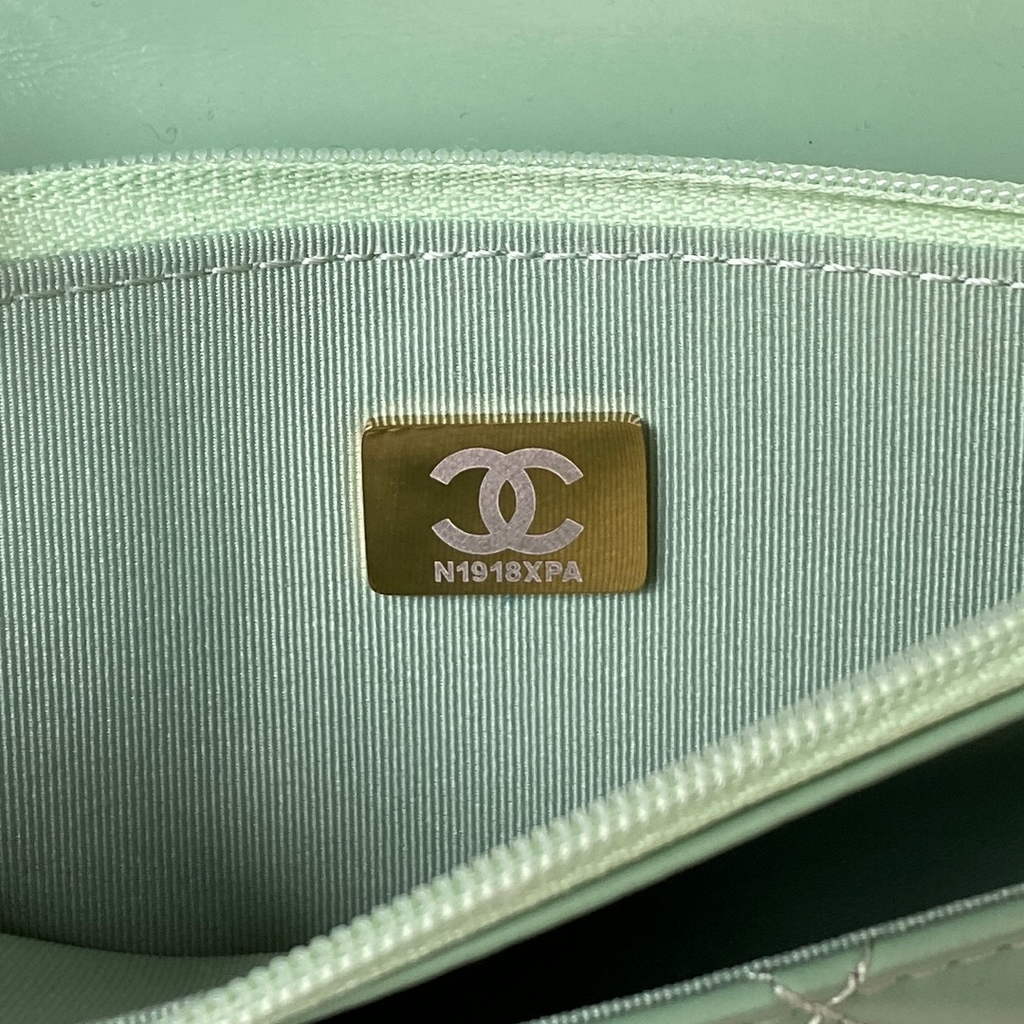 Chanel AP3240 Mini Flap Bag with Top Handle Shiny Calfskin Gold Light Green