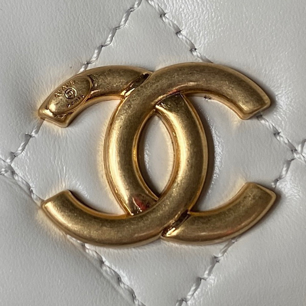 Chanel AP3242 Flap Phone Holder with Chain Shiny Calfskin White