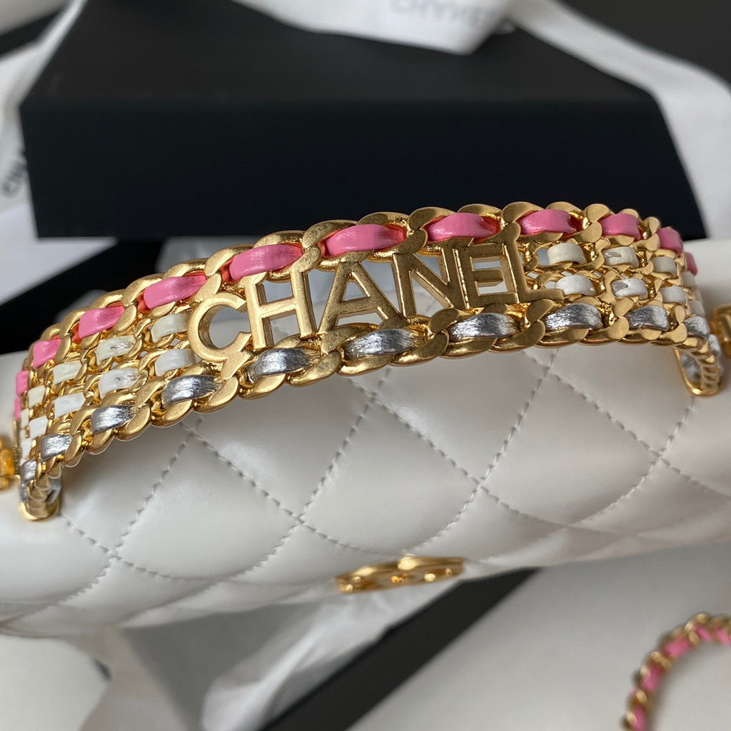 Chanel AP3242 Flap Phone Holder with Chain Shiny Calfskin White