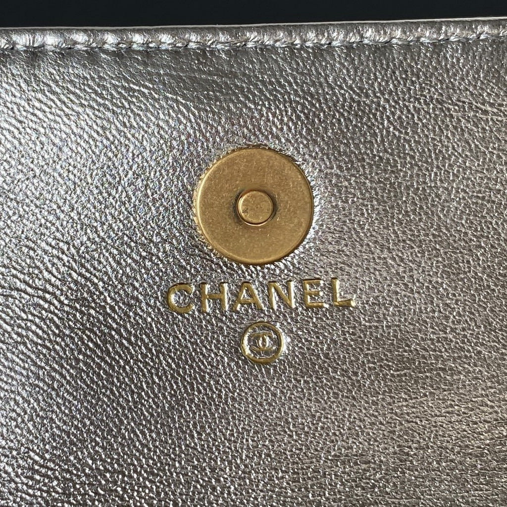 Chanel AP3242 Flap Phone Holder with Chain Shiny Calfskin Silver