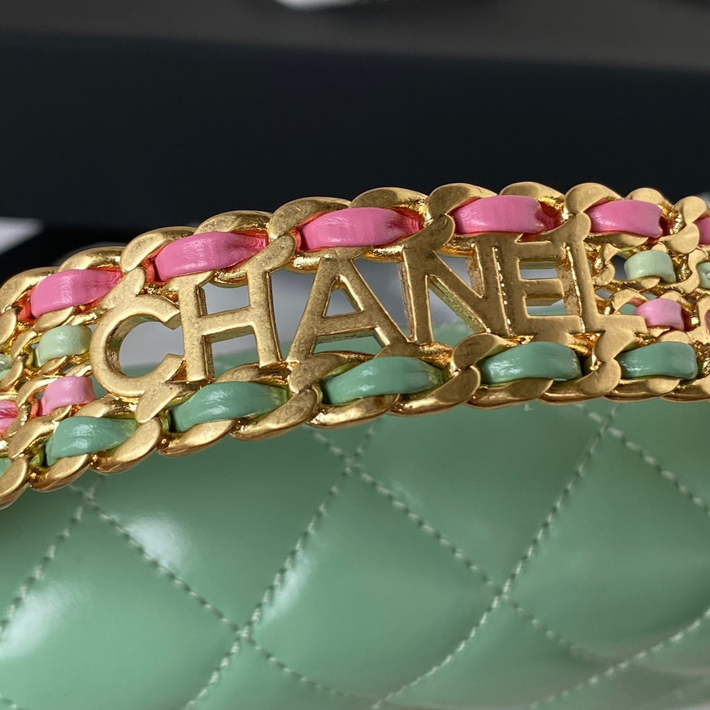 Chanel AP3242 Flap Phone Holder with Chain Shiny Calfskin Green