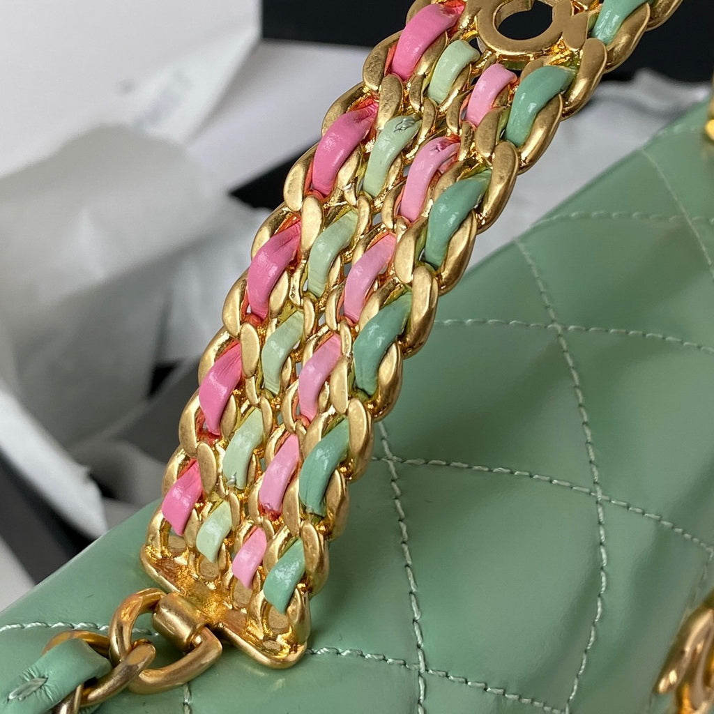 Chanel AP3242 Flap Phone Holder with Chain Shiny Calfskin Green