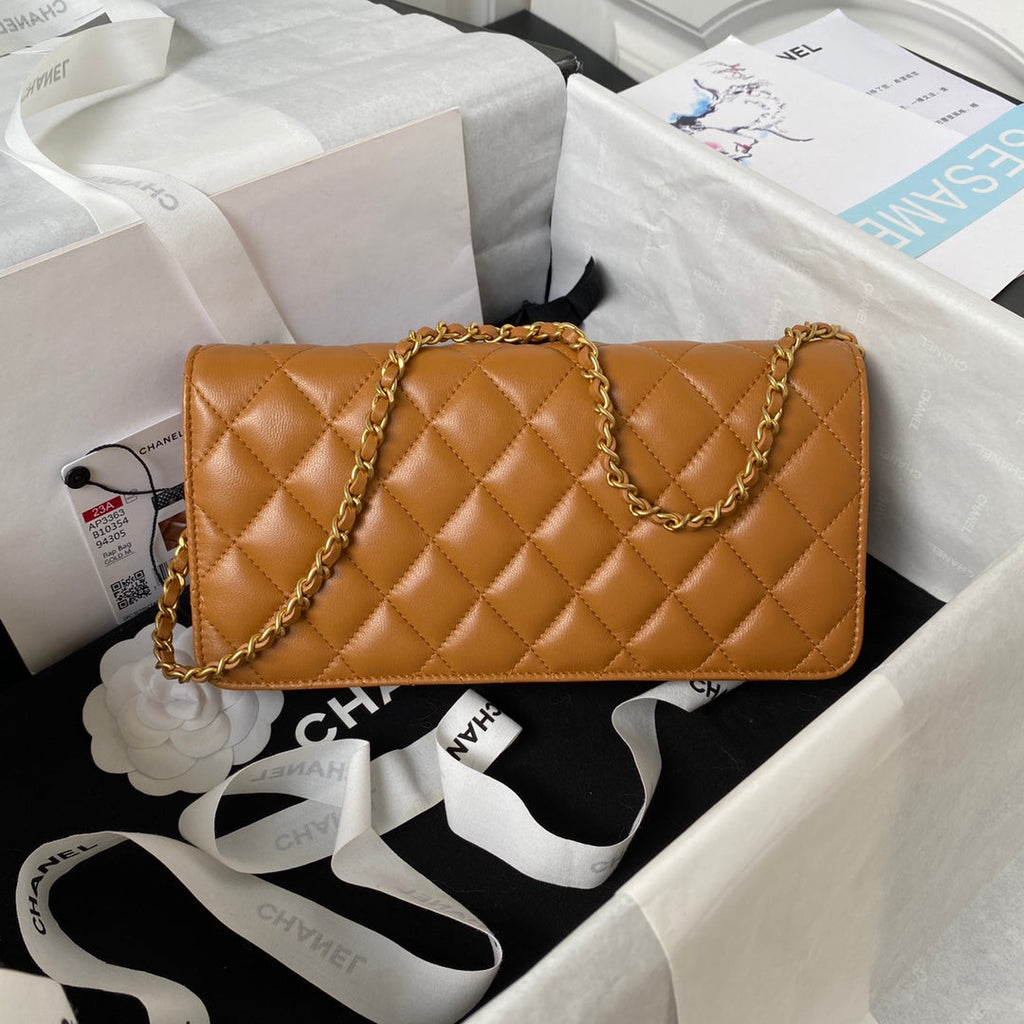 Chanel AP3363 Evening Clutch with chain Lambskin Tan