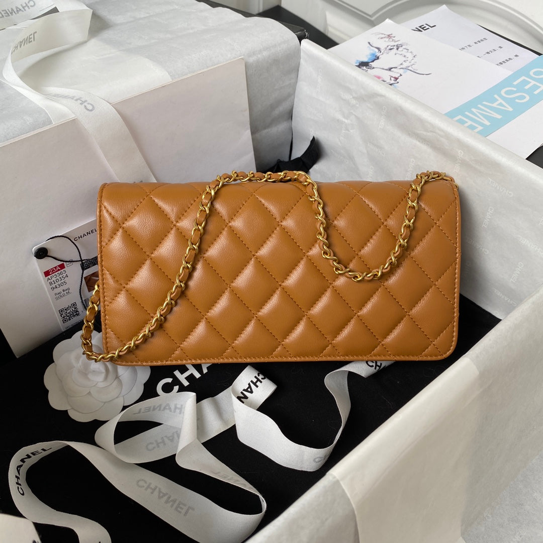 Chanel AP3363 Evening Clutch with chain Lambskin Tan
