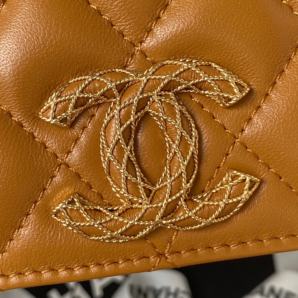 Chanel AP3363 Evening Clutch with chain Lambskin Tan