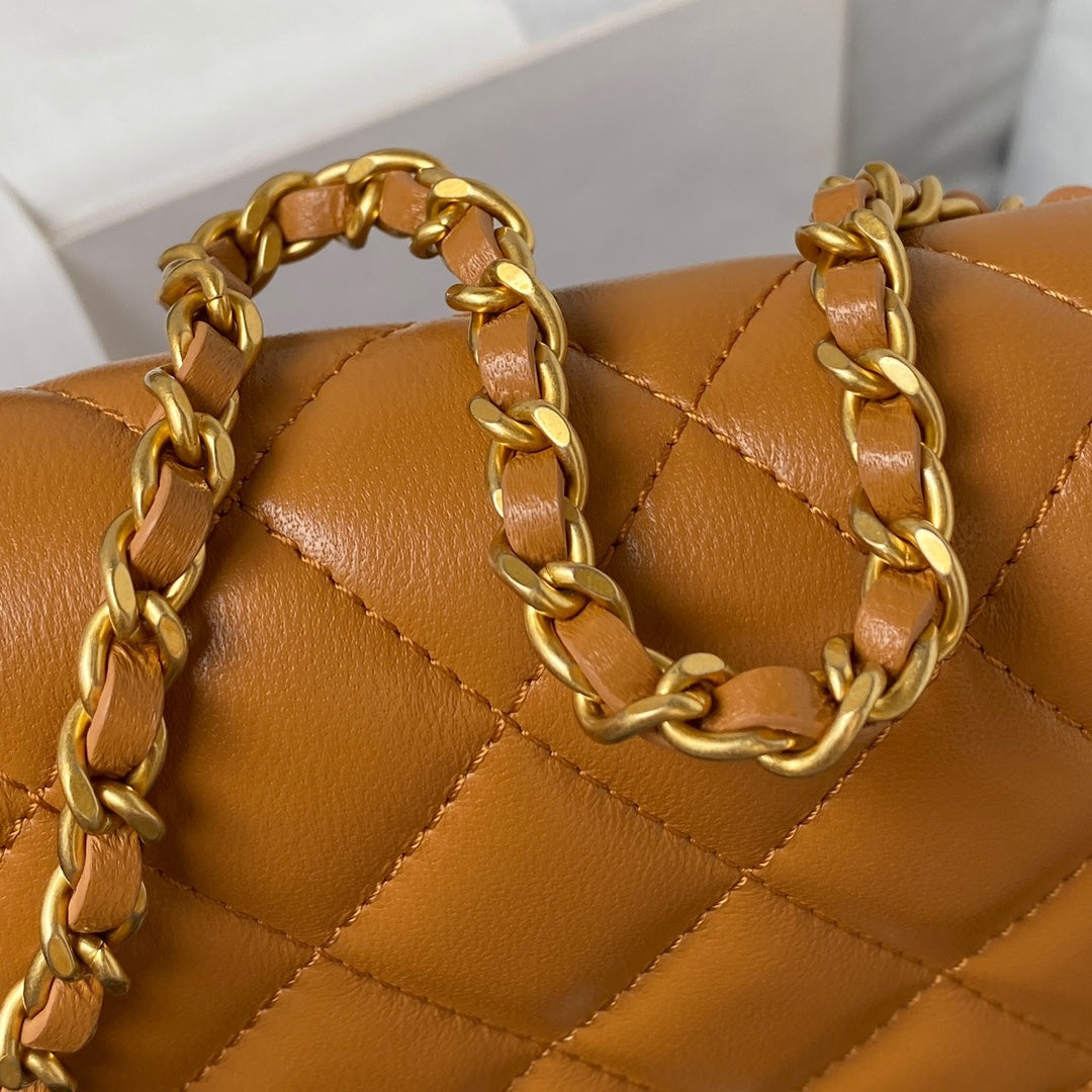 Chanel AP3363 Evening Clutch with chain Lambskin Tan