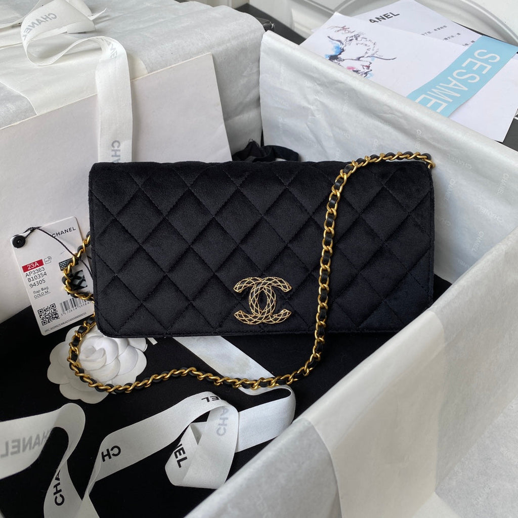 Chanel AP3363 Evening Clutch with chain Velvet Black