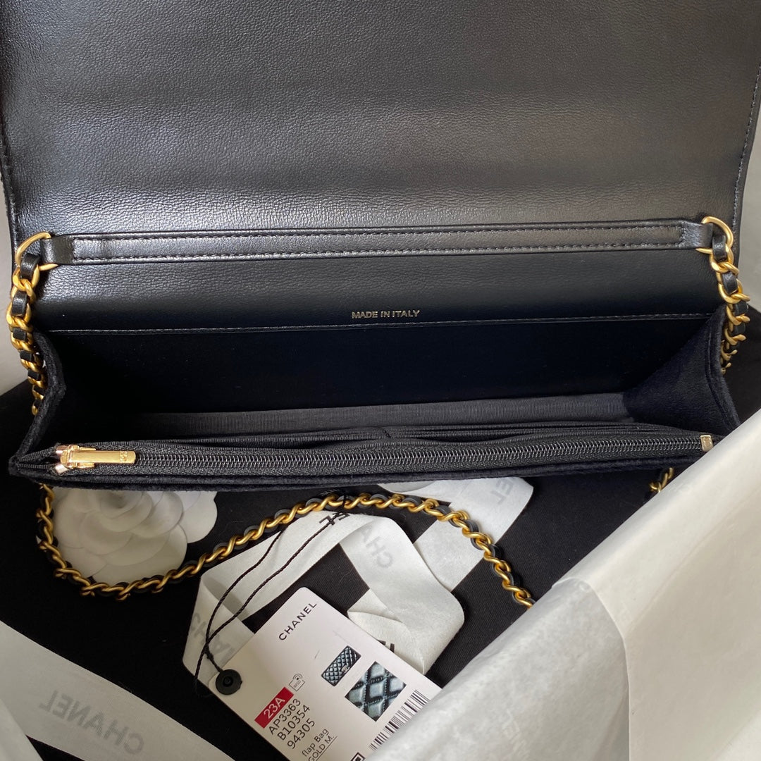 Chanel AP3363 Evening Clutch with chain Velvet Black