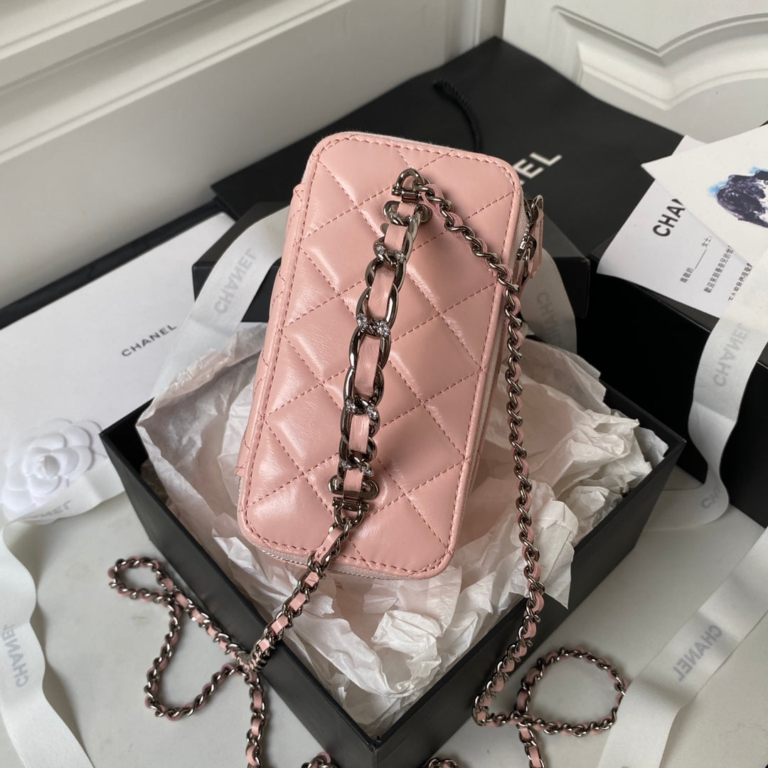 Chanel AP3593 Shiny crumpled calfskin strass  Ruthenium-Finish Metal Pink