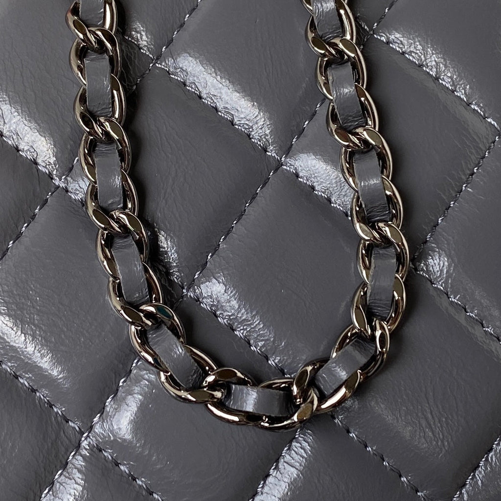 Chanel AP3593 Shiny crumpled calfskin strass  Ruthenium-Finish Metal Gray