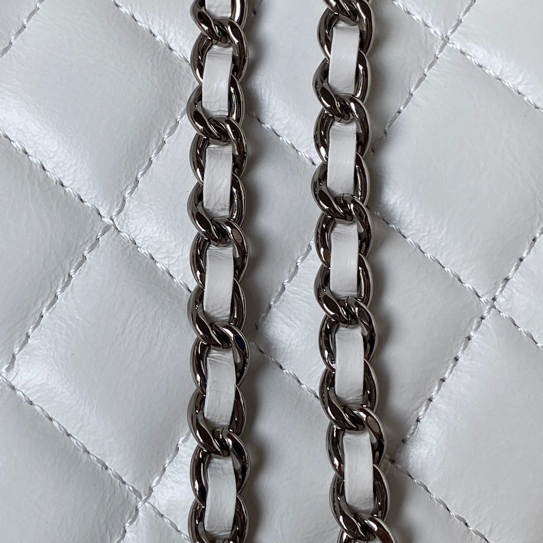Chanel AP3593 Shiny crumpled calfskin strass  Ruthenium-Finish Metal White