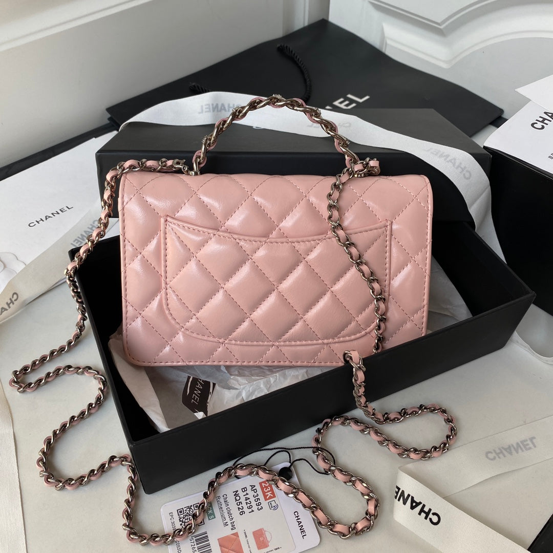 Chanel AP3645 Wallet on chain Shiny Crumpled Calfskin Strass Metal Pink