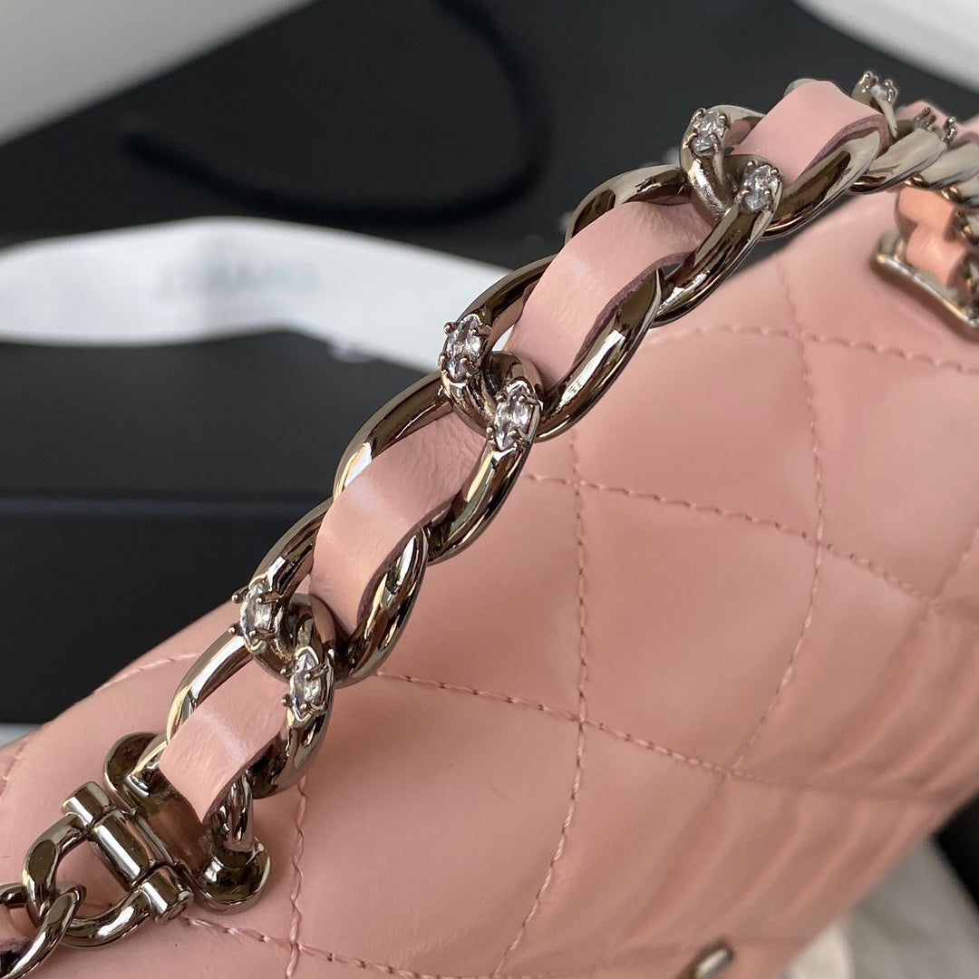 Chanel AP3645 Wallet on chain Shiny Crumpled Calfskin Strass Metal Pink