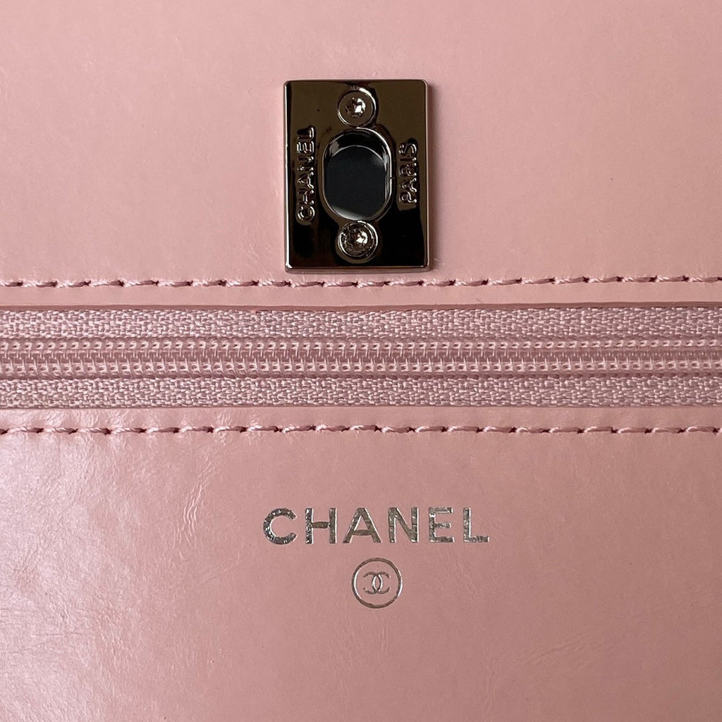 Chanel AP3645 Wallet on chain Shiny Crumpled Calfskin Strass Metal Pink