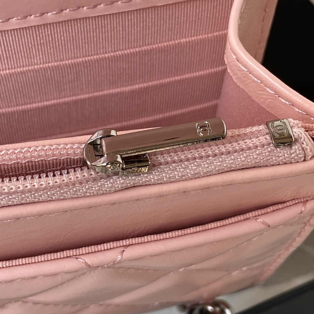 Chanel AP3645 Wallet on chain Shiny Crumpled Calfskin Strass Metal Pink