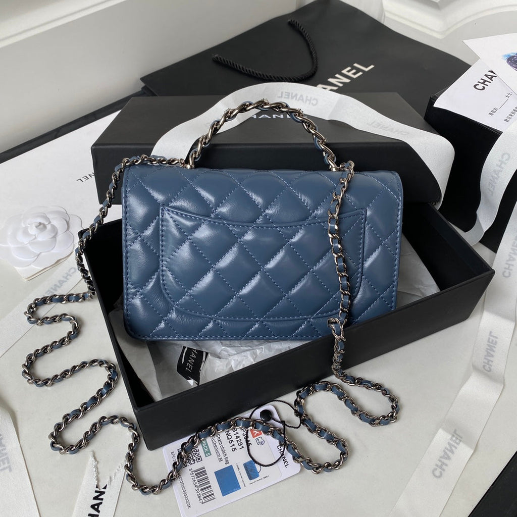 Chanel AP3645 Wallet on chain Shiny Crumpled Calfskin Strass Metal Blue