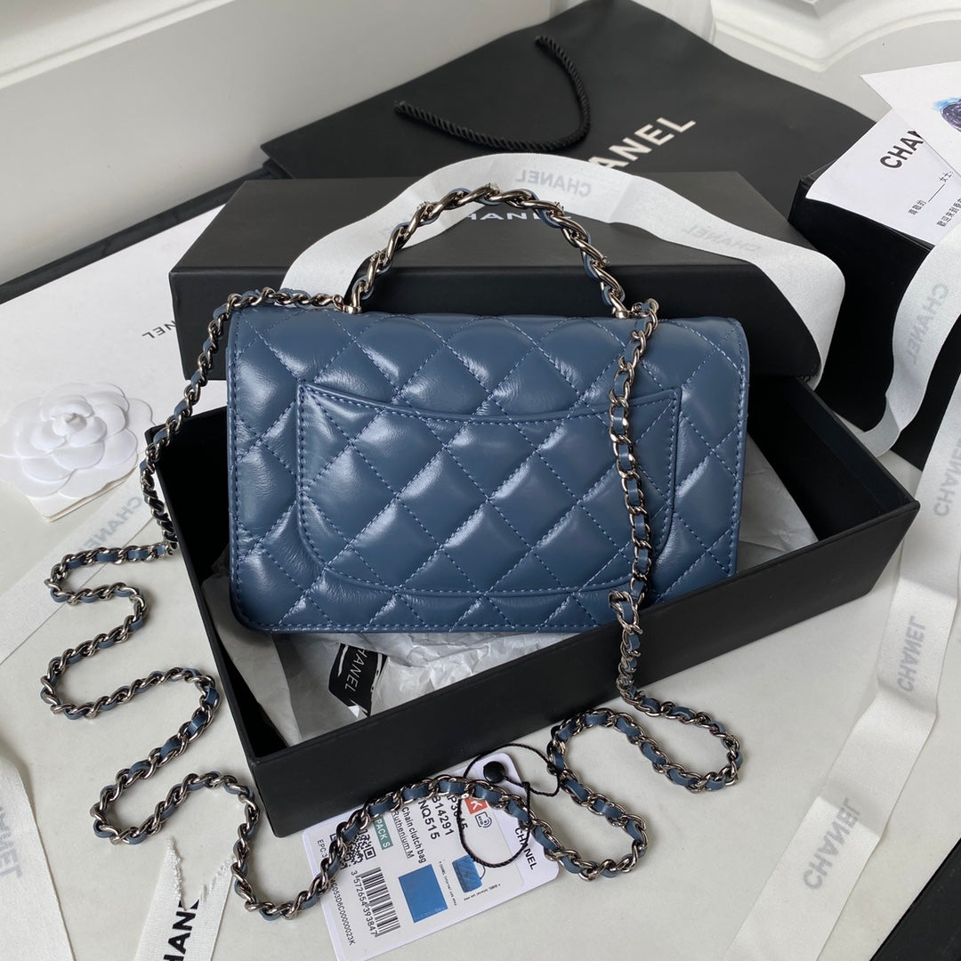 Chanel AP3645 Wallet on chain Shiny Crumpled Calfskin Strass Metal Blue