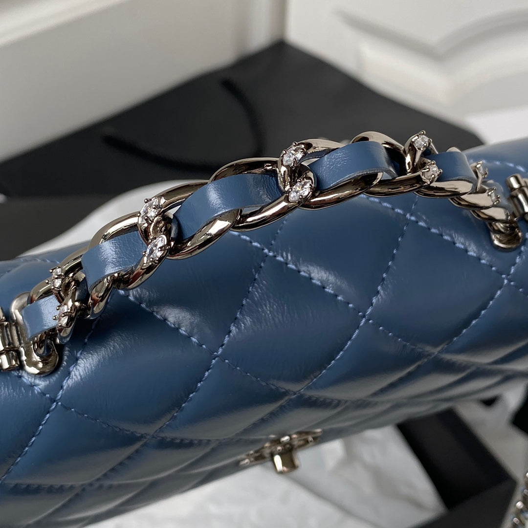 Chanel AP3645 Wallet on chain Shiny Crumpled Calfskin Strass Metal Blue