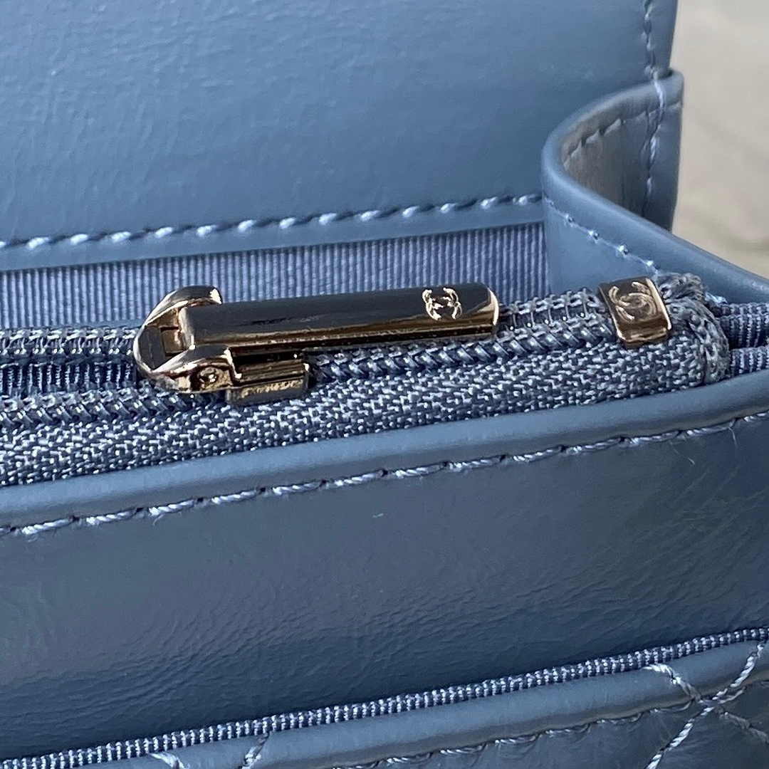 Chanel AP3645 Wallet on chain Shiny Crumpled Calfskin Strass Metal Blue