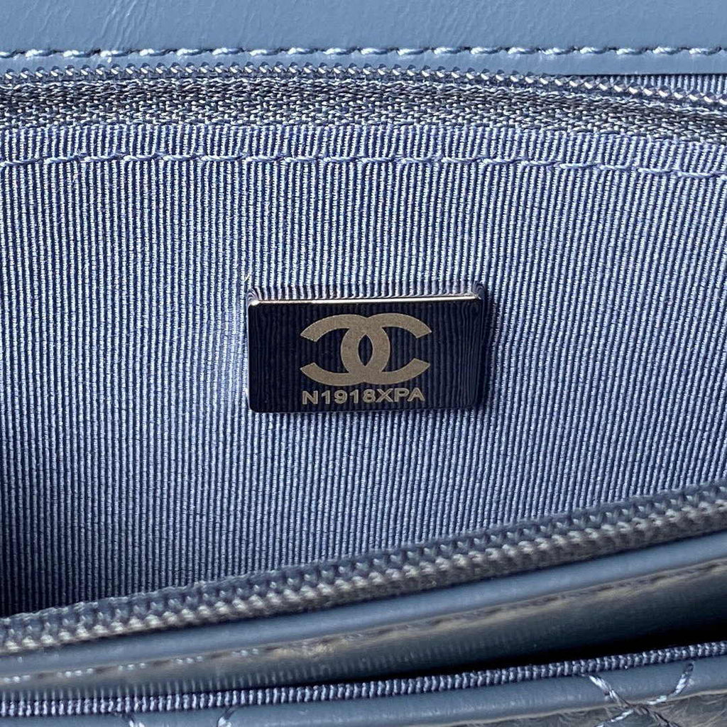 Chanel AP3645 Wallet on chain Shiny Crumpled Calfskin Strass Metal Blue