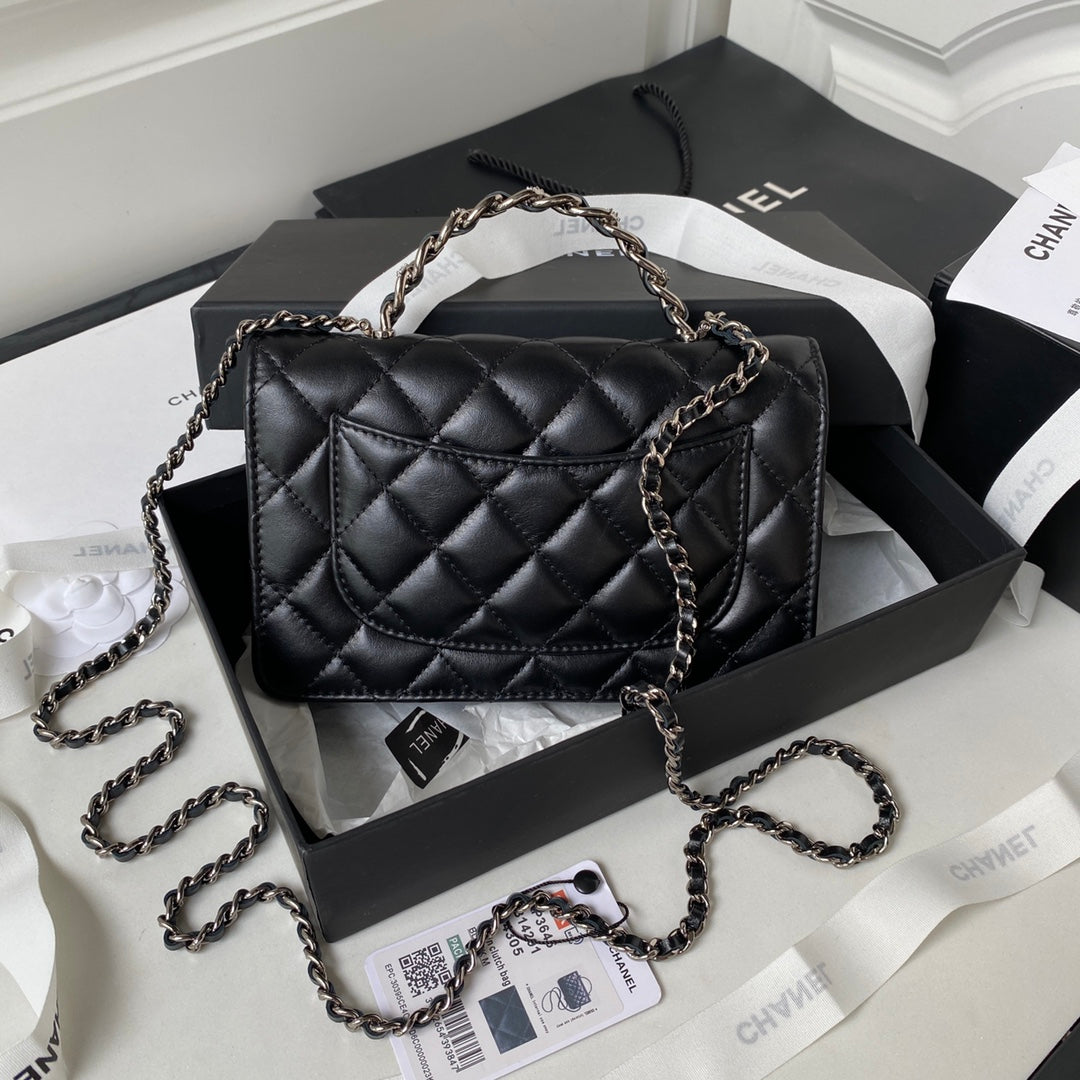 Chanel AP3645 Wallet on chain Shiny Crumpled Calfskin Strass Metal Black