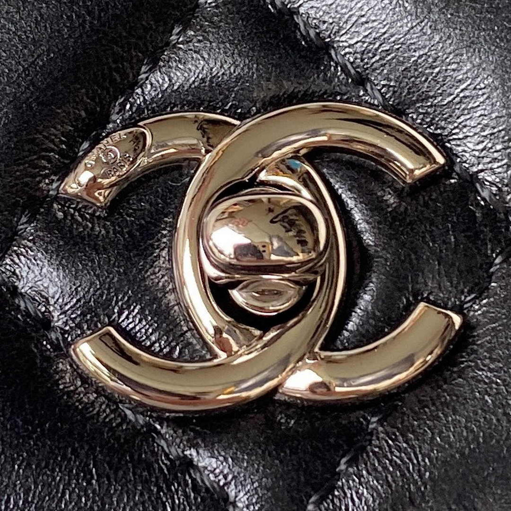 Chanel AP3645 Wallet on chain Shiny Crumpled Calfskin Strass Metal Black