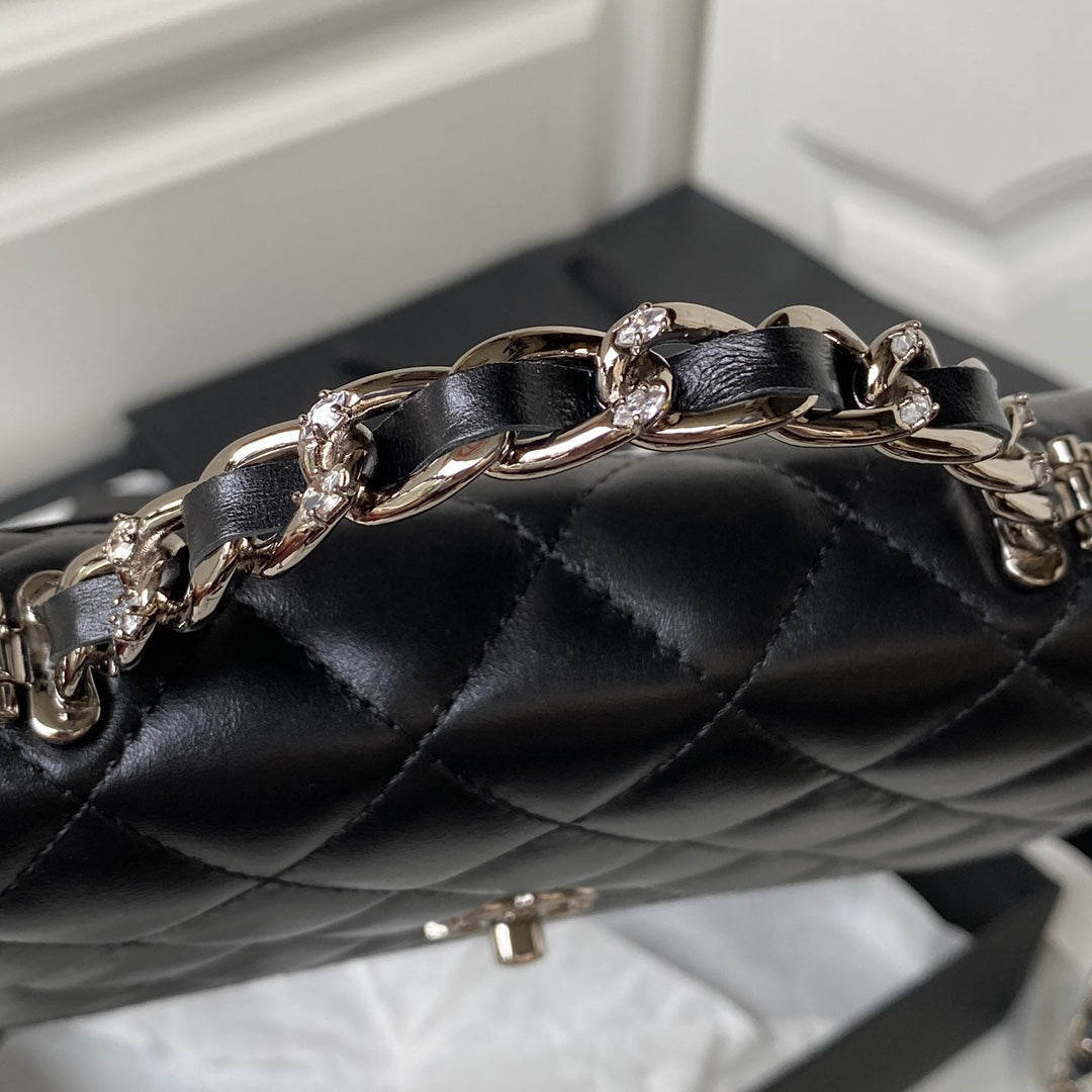 Chanel AP3645 Wallet on chain Shiny Crumpled Calfskin Strass Metal Black