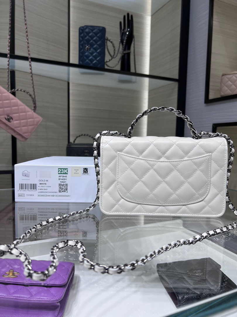 Chanel AP3645 Wallet on chain Shiny Crumpled Calfskin Strass Metal White