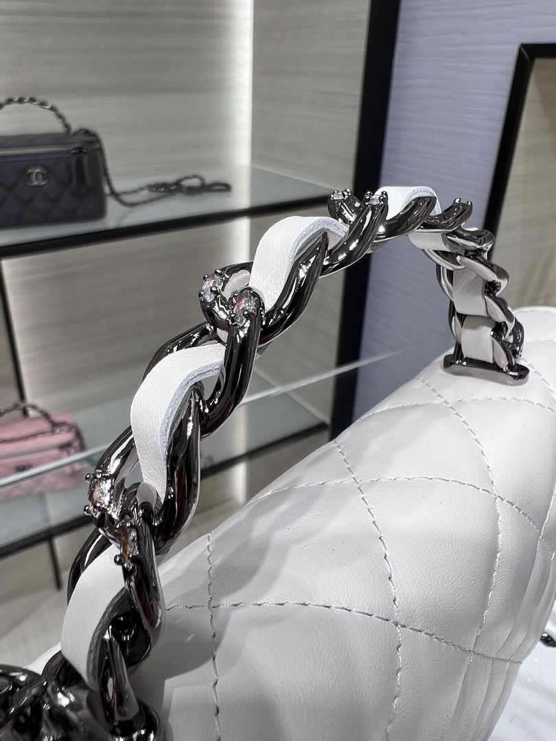 Chanel AP3645 Wallet on chain Shiny Crumpled Calfskin Strass Metal White