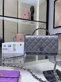 Chanel AP3645 Wallet on chain Shiny Crumpled Calfskin Strass Metal Gray