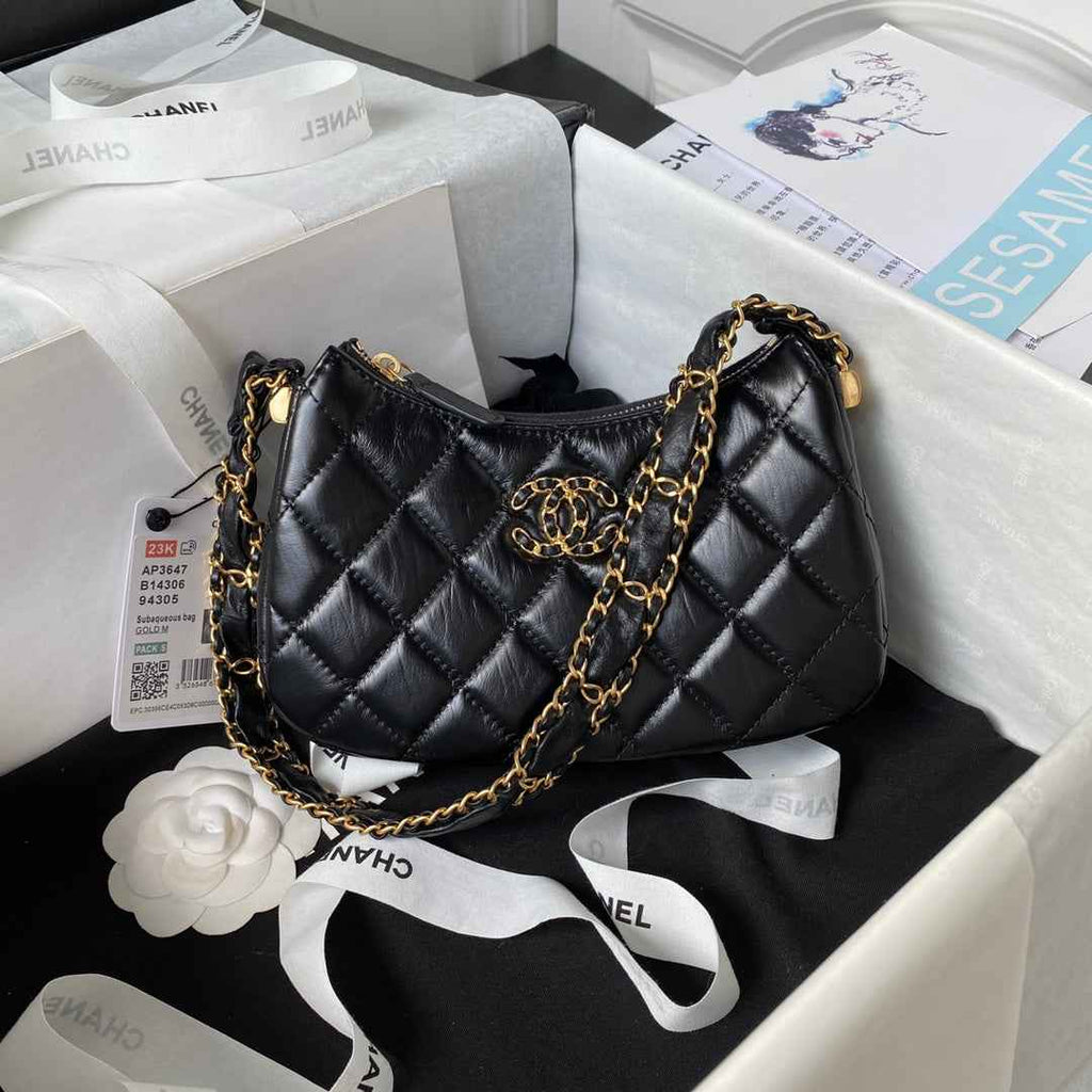 Chanel AP3647 Small Hobo Bag Calfskin Black