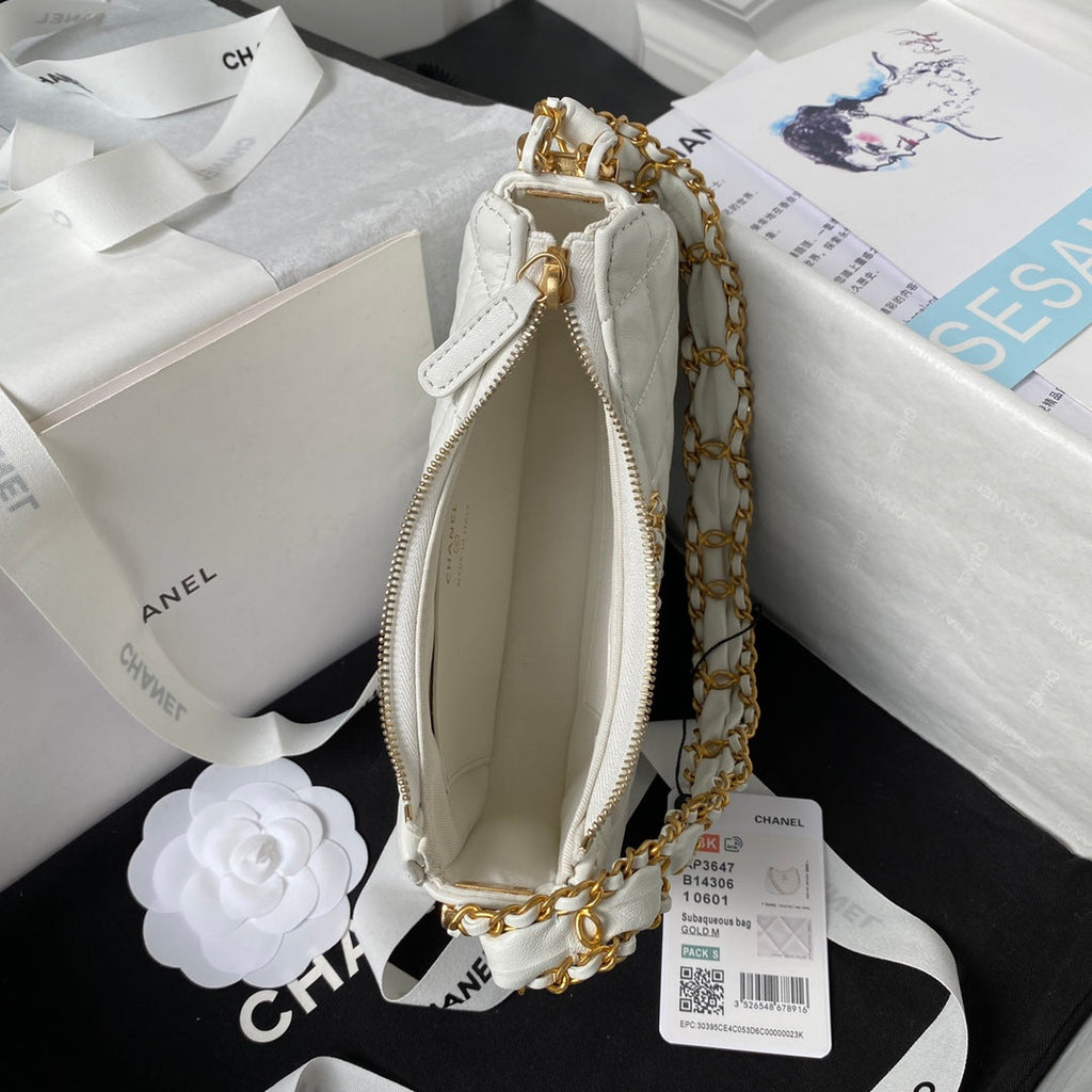 Chanel AP3647 Small Hobo Bag Calfskin White