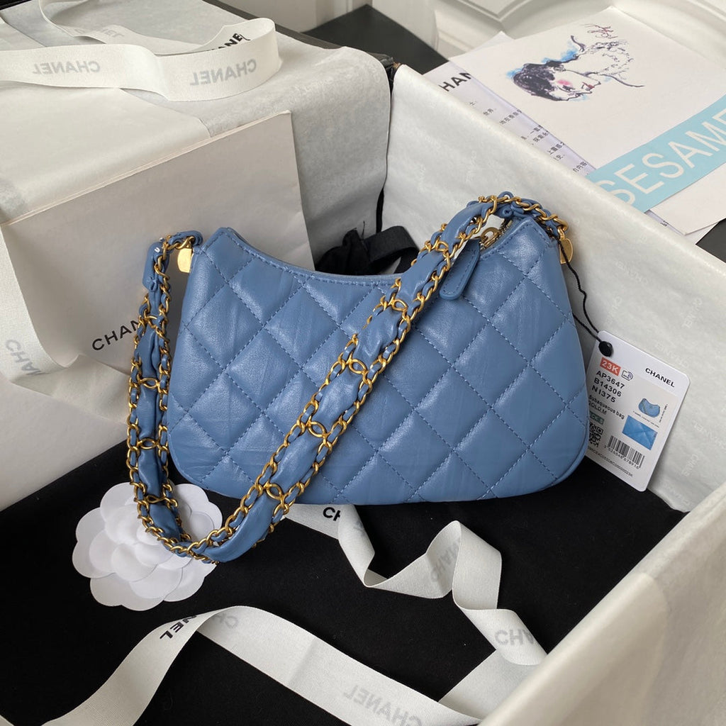 Chanel AP3647 Small Hobo Bag Calfskin Blue