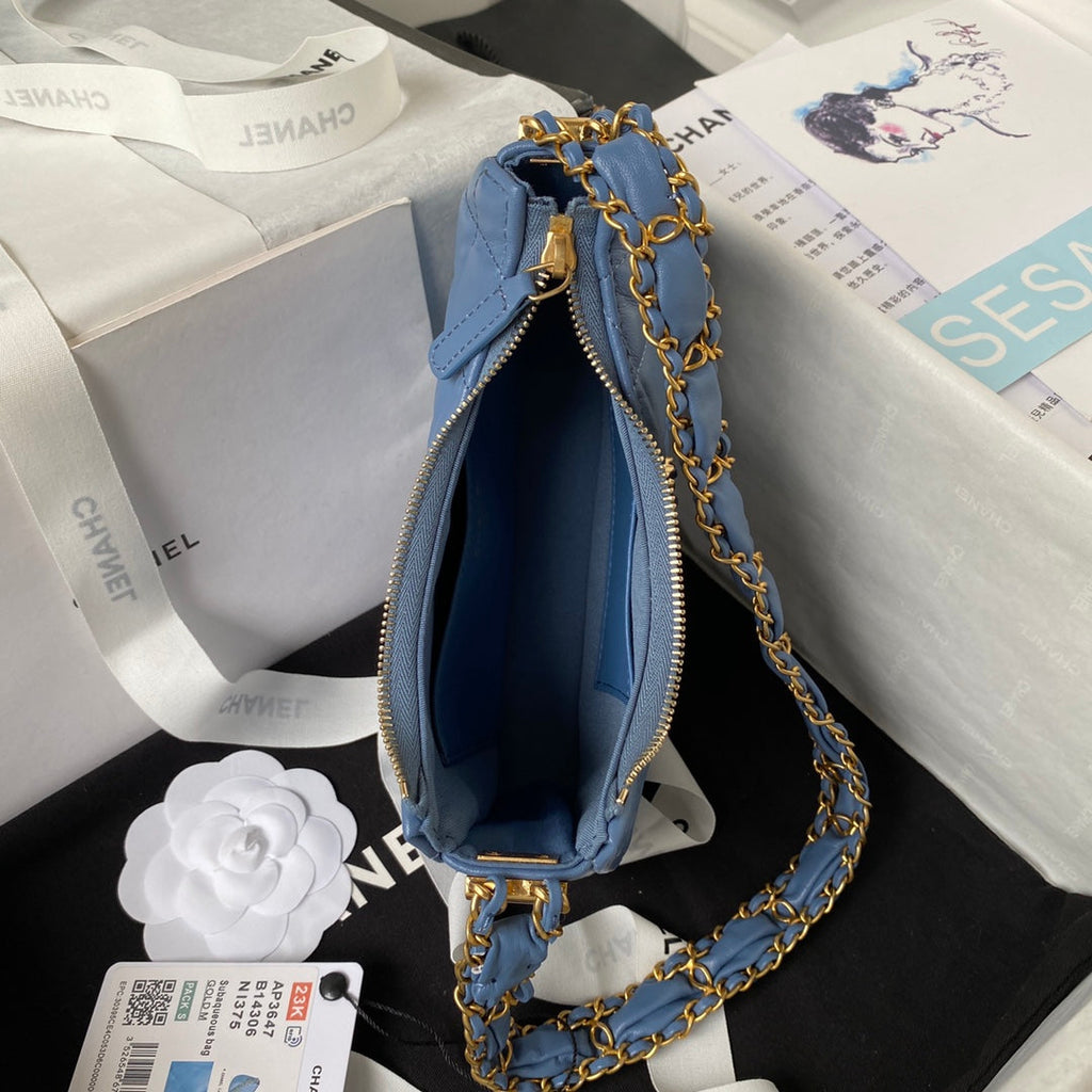 Chanel AP3647 Small Hobo Bag Calfskin Blue