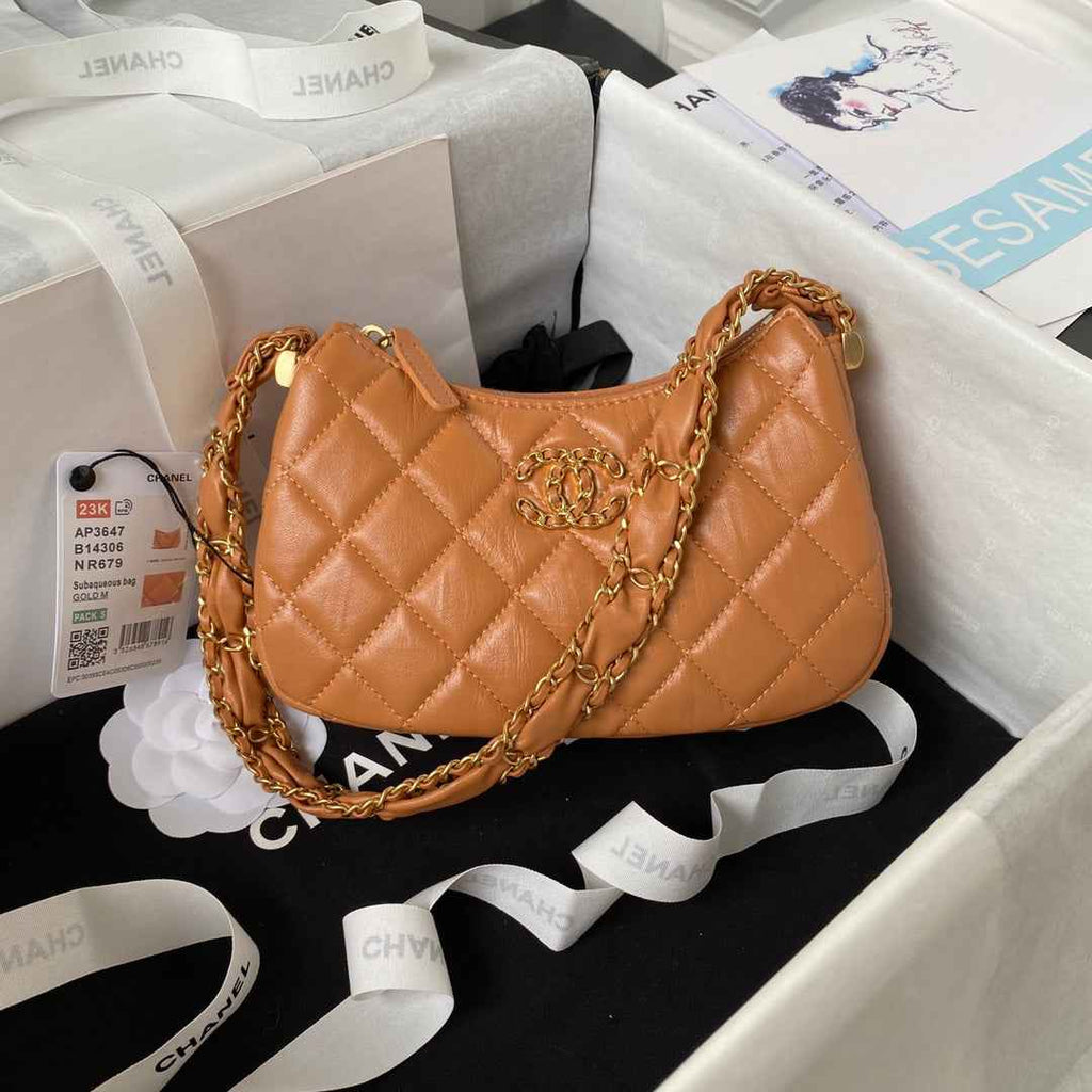 Chanel AP3647 Small Hobo Bag Calfskin Brown