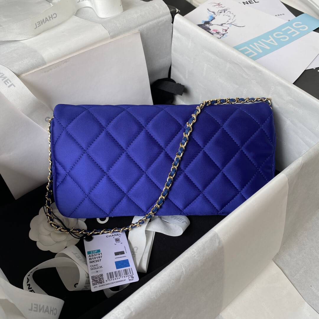 Chanel AP3791 Evening Clutch with chain Velvet Blue