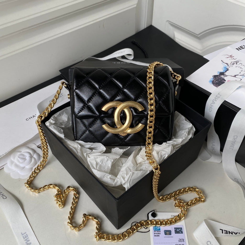 Chanel AP3854 Small Flap Phone Holder with Chain Lambskin Black
