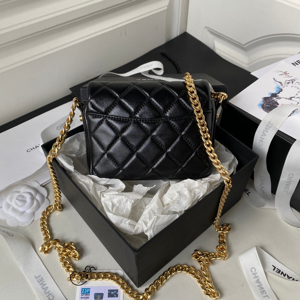 Chanel AP3854 Small Flap Phone Holder with Chain Lambskin Black