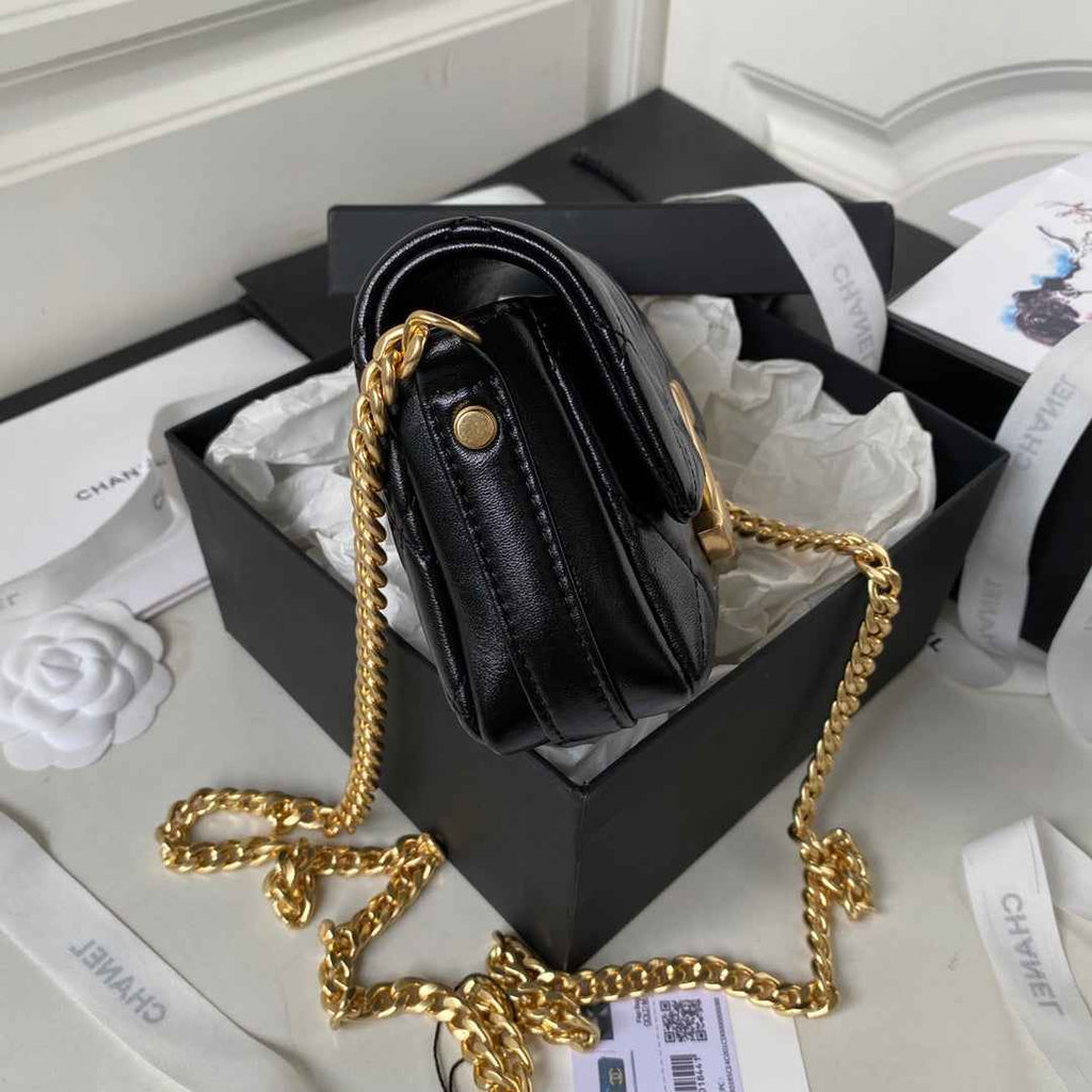 Chanel AP3854 Small Flap Phone Holder with Chain Lambskin Black