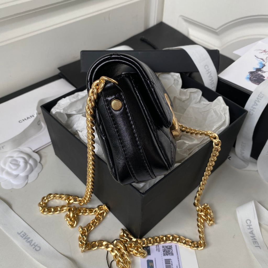 Chanel AP3854 Small Flap Phone Holder with Chain Lambskin Black