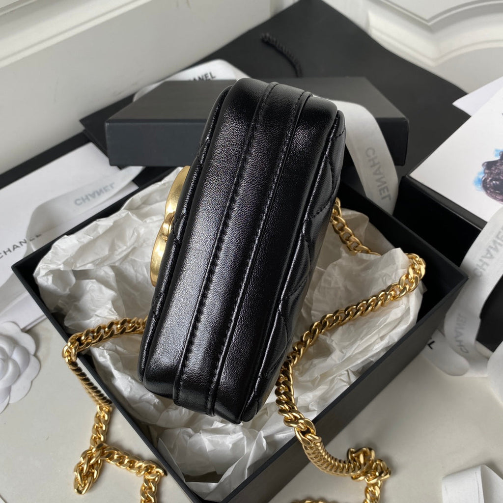 Chanel AP3854 Small Flap Phone Holder with Chain Lambskin Black