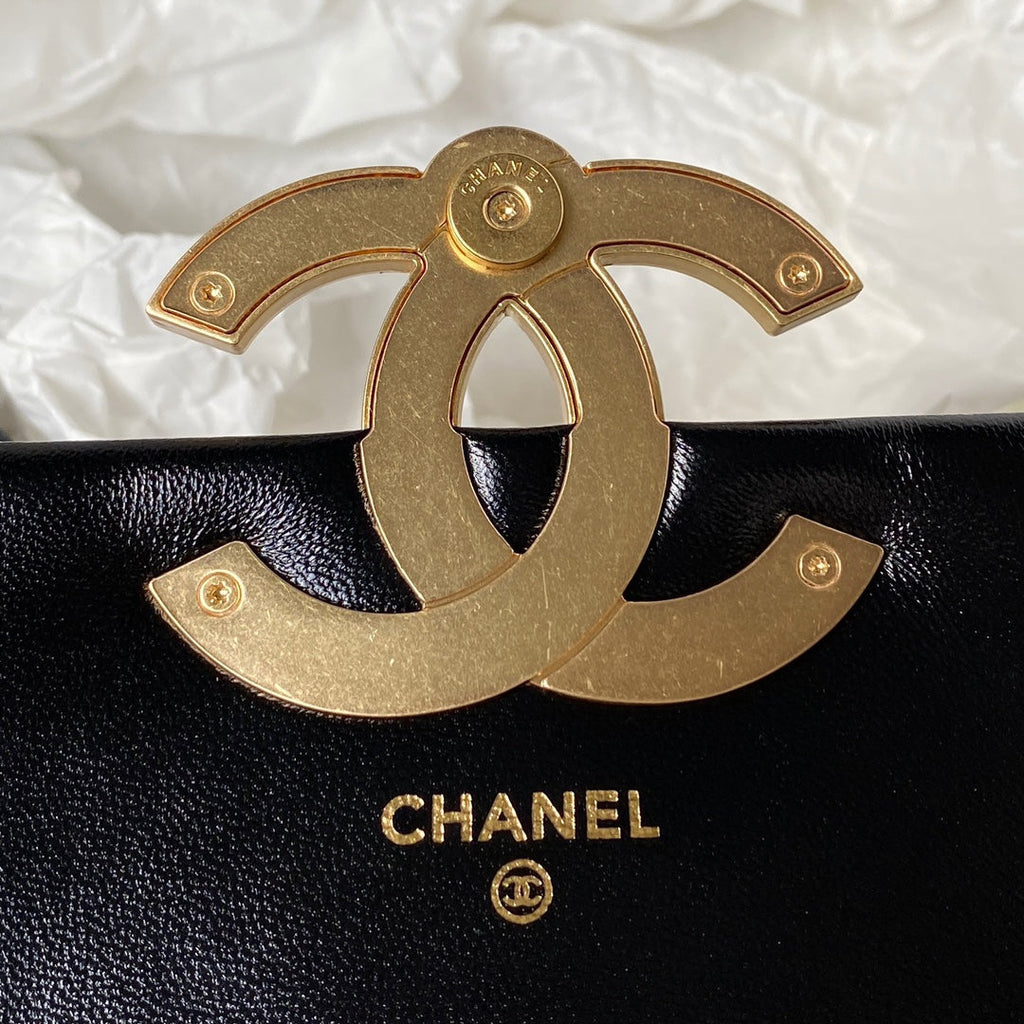 Chanel AP3854 Small Flap Phone Holder with Chain Lambskin Black