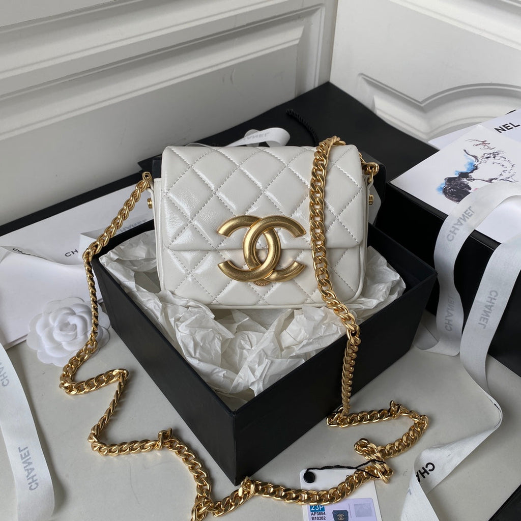 Chanel AP3854 Small Flap Phone Holder with Chain Lambskin White