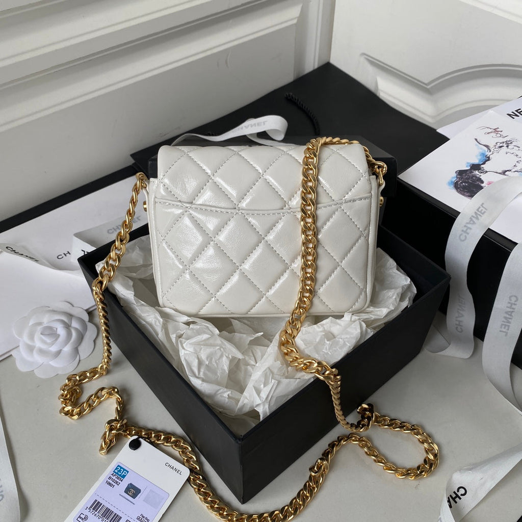 Chanel AP3854 Small Flap Phone Holder with Chain Lambskin White