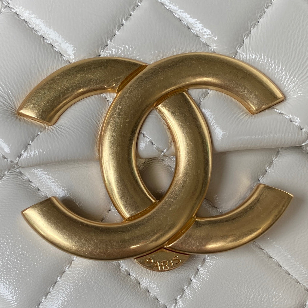 Chanel AP3854 Small Flap Phone Holder with Chain Lambskin White