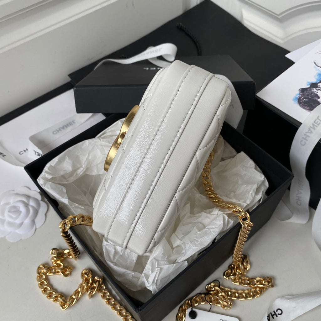 Chanel AP3854 Small Flap Phone Holder with Chain Lambskin White