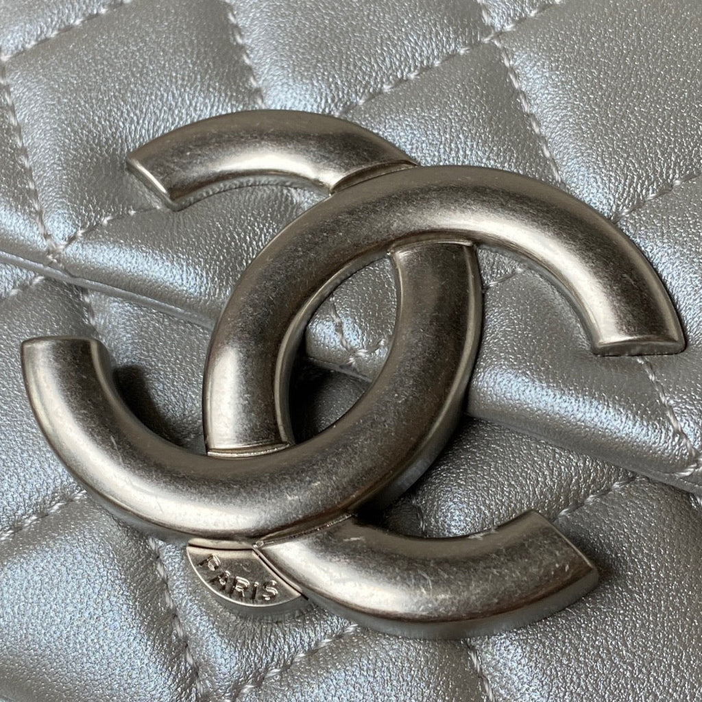 Chanel AP3854 Small Flap Phone Holder with Chain Lambskin Silver