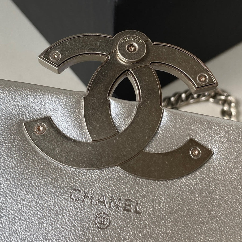 Chanel AP3854 Small Flap Phone Holder with Chain Lambskin Silver